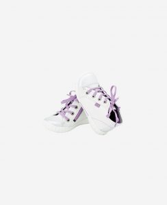 White Sneakers with Purple Strips